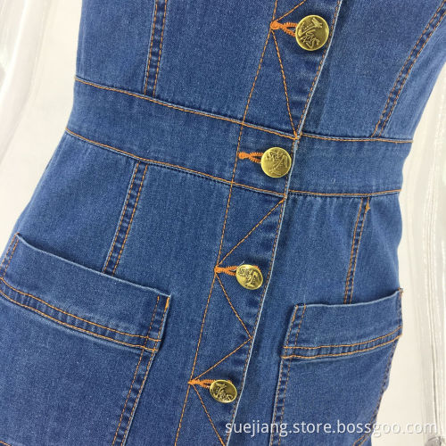 New Types of Women Sleeveless Jean Dresses